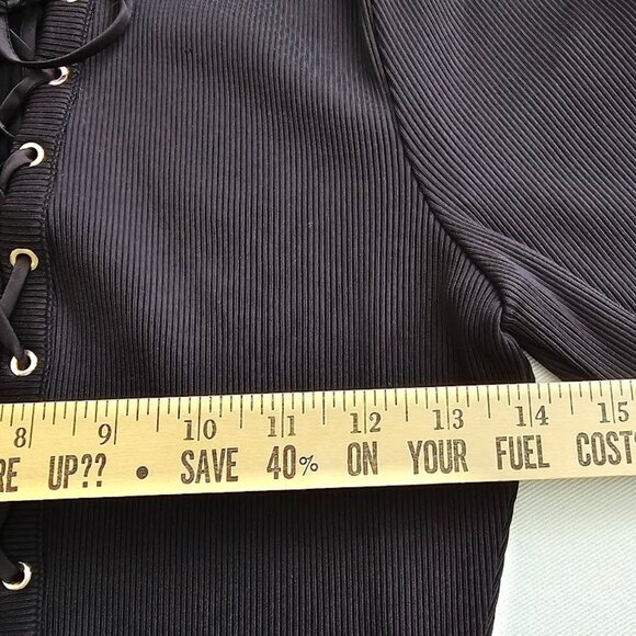 WHBM FORME Short Sleeve Lace Up Criss Cross Black Ribbed Top Size Medium NWT - Picture 11 of 12